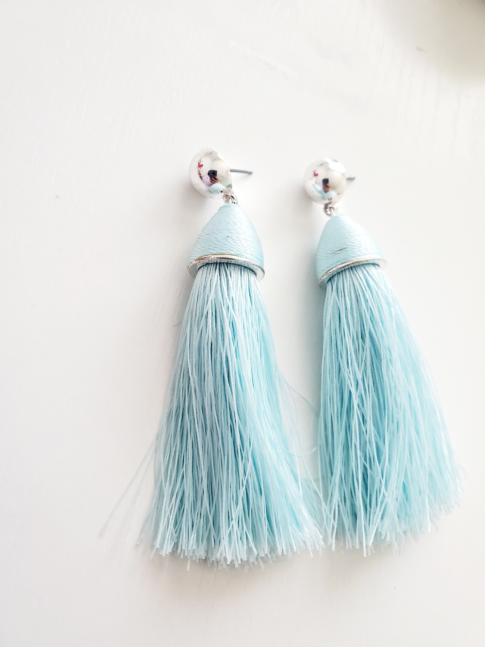 Light Blue Tassel Drop Earrings - Women Jewelry
